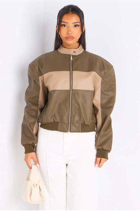 Veste en simili cuir bicolore verte
