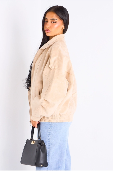 Veste courte en suédine beige