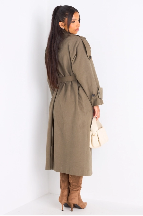 Trench long croisé kaki à ceinture