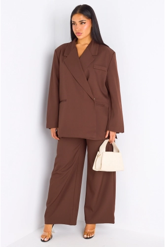 Ensemble 2 pièces : blazer + pantalon tailleur marron