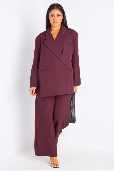 Ensemble 2 pièces : blazer + pantalon tailleur bordeaux