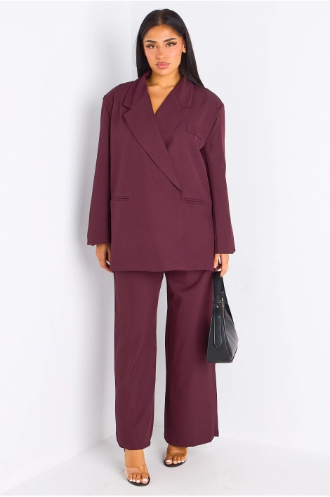 Ensemble 2 pièces : blazer + pantalon tailleur bordeaux