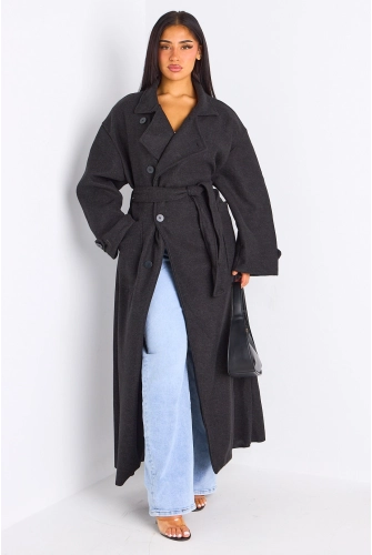 Manteau long texturé gris foncé