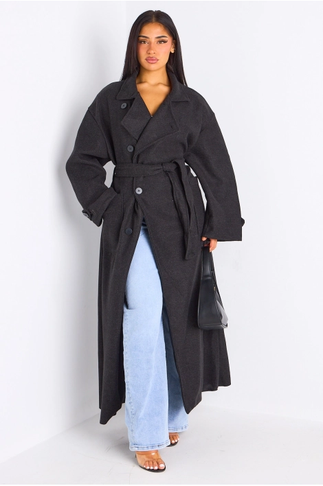 Manteau long texturé gris foncé