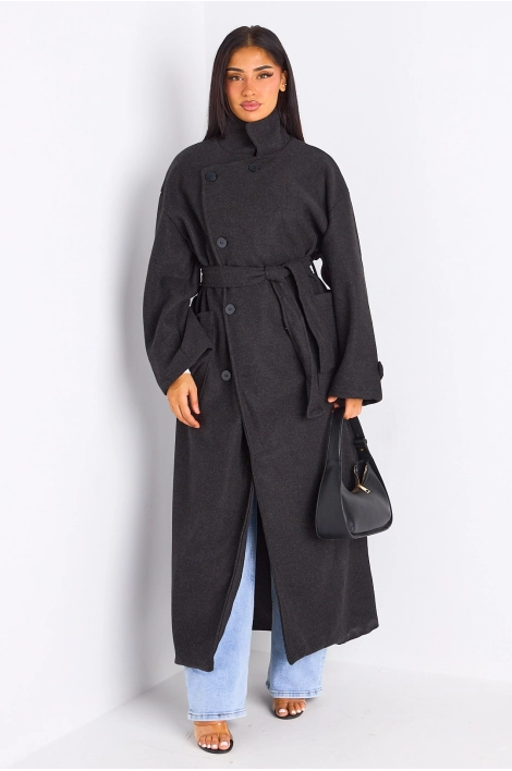 Manteau long texturé gris foncé