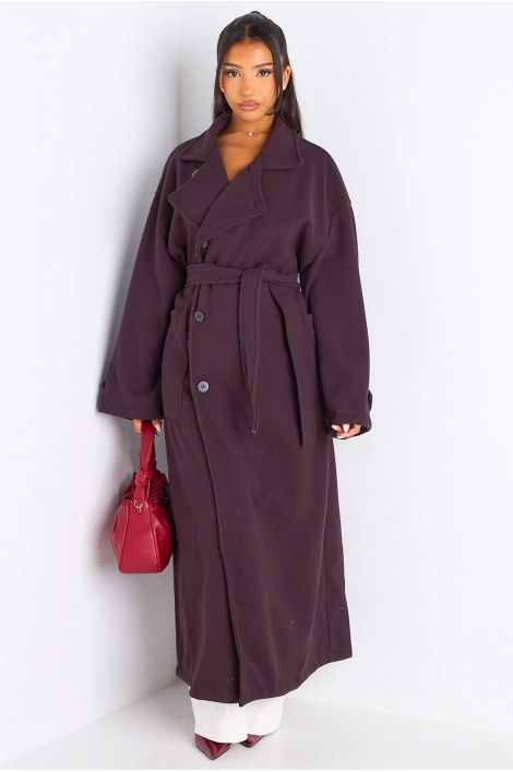Manteau long texturé bordeaux