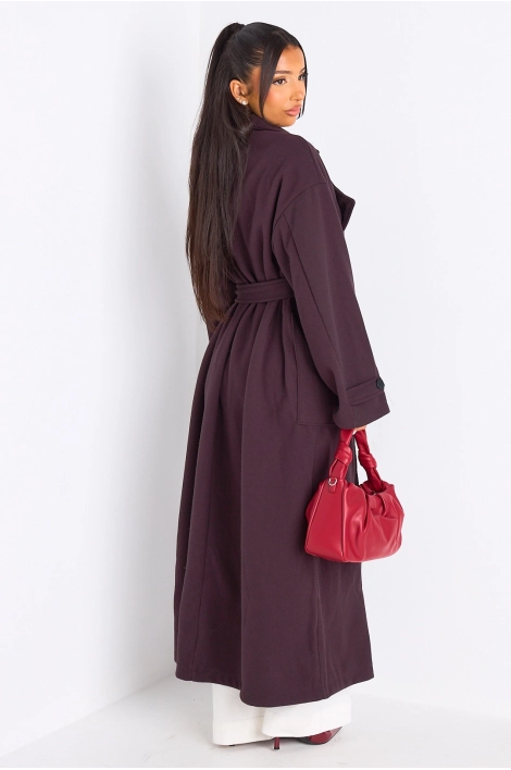 Manteau long texturé bordeaux