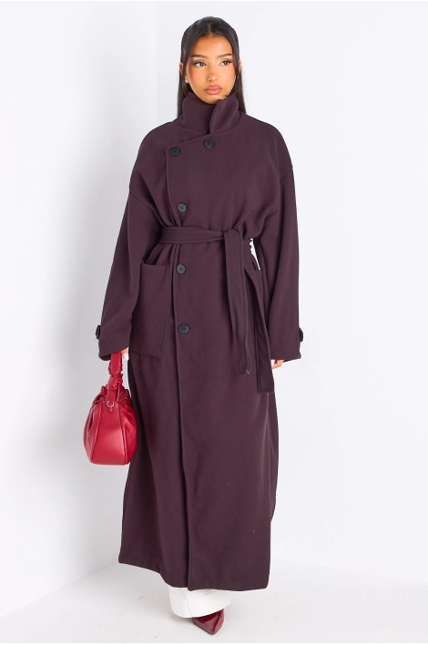 Manteau long texturé bordeaux