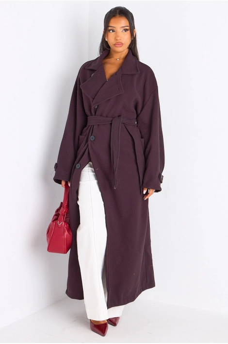 Manteau long texturé bordeaux