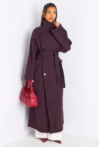 Manteau long texturé bordeaux