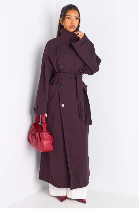 Manteau long texturé bordeaux