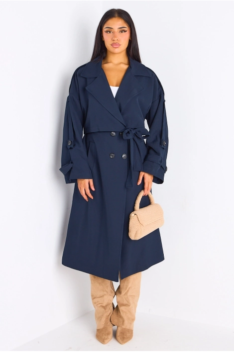 Trench long de couleur bleu marine