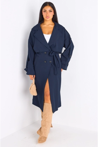 Trench long de couleur bleu marine