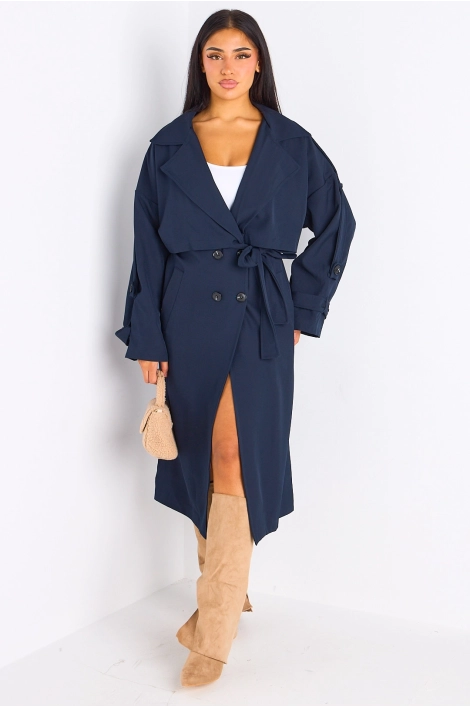 Trench long de couleur bleu marine