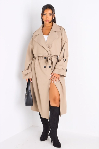 Trench long de couleur taupe