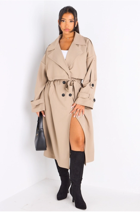 Trench long de couleur taupe