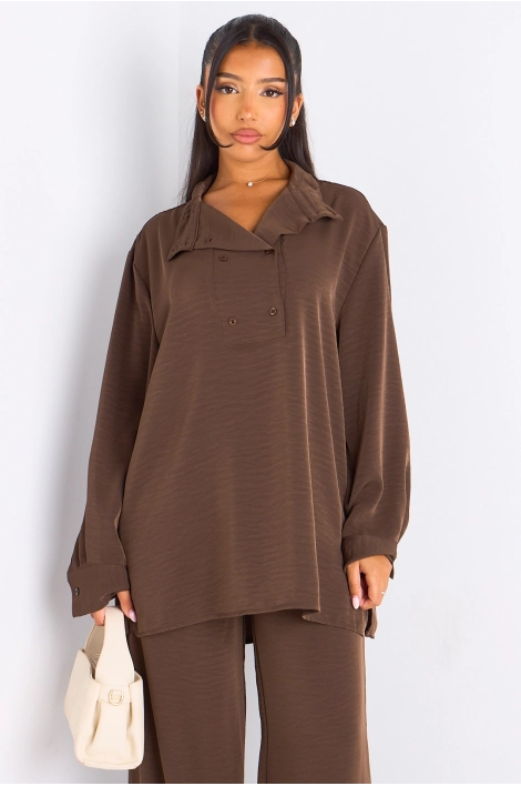 Ensemble 2 pièces : blouse + pantalon marron