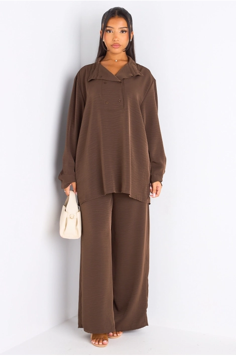 Ensemble 2 pièces : blouse + pantalon marron