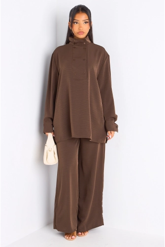 Ensemble 2 pièces : blouse + pantalon marron