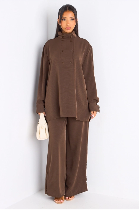 Ensemble 2 pièces : blouse + pantalon marron