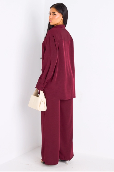 Ensemble 2 pièces : blouse + pantalon prune