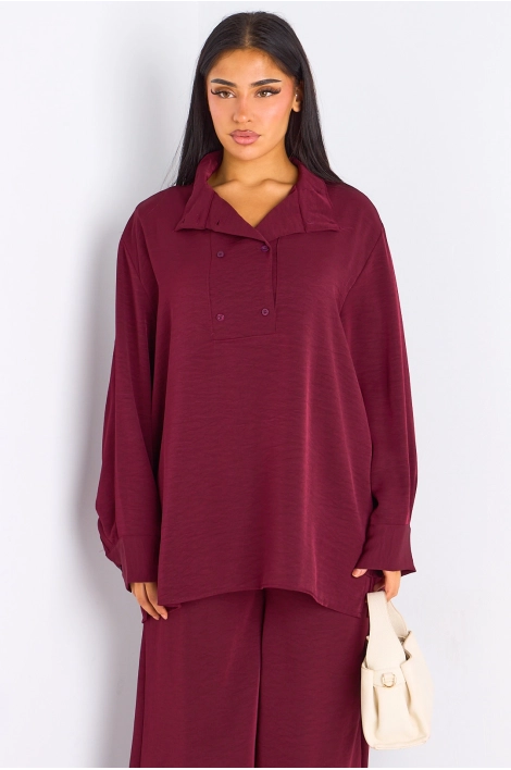 Ensemble 2 pièces : blouse + pantalon prune