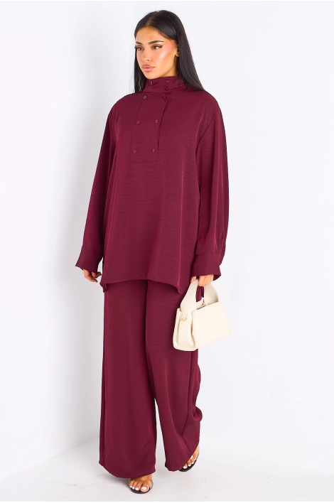 Ensemble 2 pièces : blouse + pantalon prune