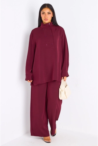 Ensemble 2 pièces : blouse + pantalon prune