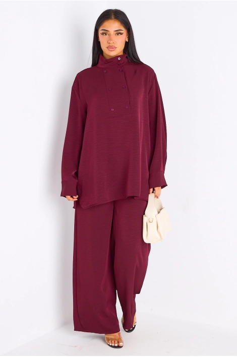 Ensemble 2 pièces : blouse + pantalon prune