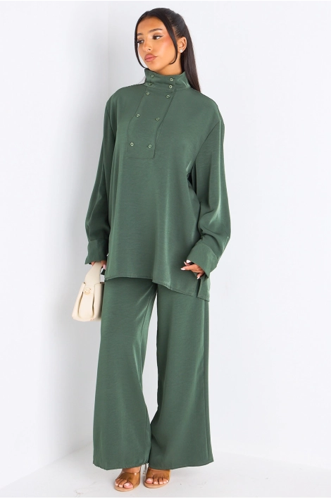 Ensemble 2 pièces : blouse + pantalon kaki