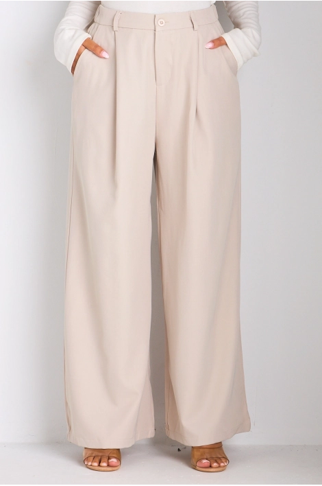Pantalon à pince et coupe droite beige
