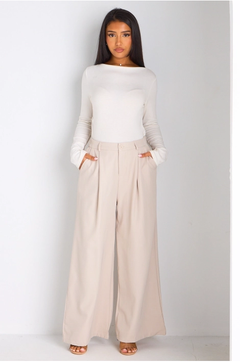 Pantalon à pince et coupe droite beige