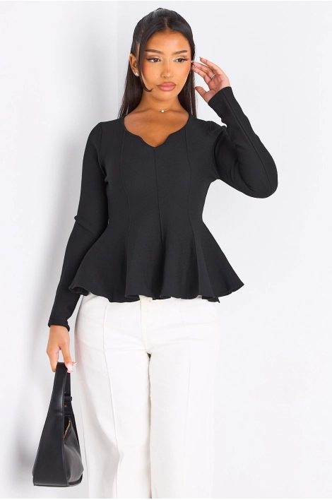 T-shirt manches longues évasé sur les hanches noir