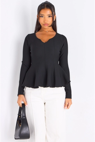 T-shirt manches longues évasé sur les hanches noir