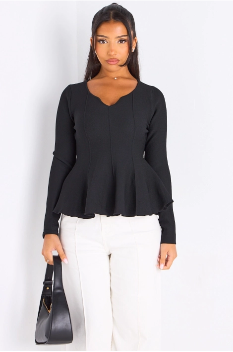 T-shirt manches longues évasé sur les hanches noir