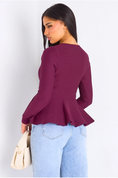 T-shirt manches longues évasé sur les hanches bordeaux
