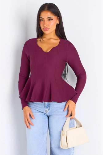 T-shirt manches longues évasé sur les hanches bordeaux
