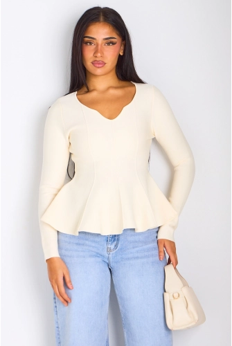 T-shirt manches longues évasé sur les hanches blanc