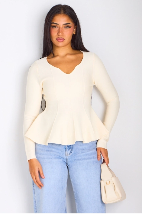 T-shirt manches longues évasé sur les hanches blanc