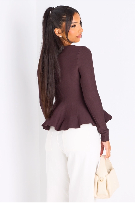 T-shirt manches longues évasé sur les hanches marron