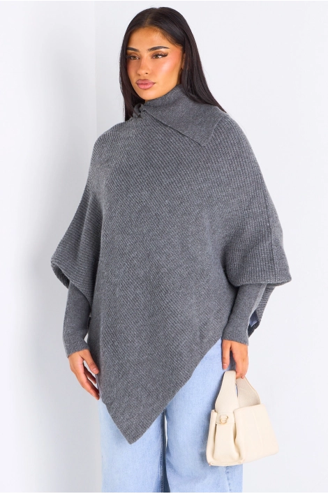 Pull en laine gris à manches chauves-souris