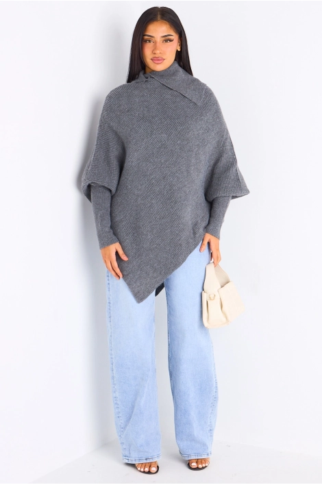 Pull en laine gris à manches chauves-souris