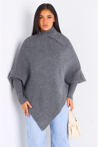 Pull en laine gris à manches chauves-souris
