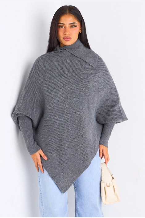 Pull en laine gris à manches chauves-souris