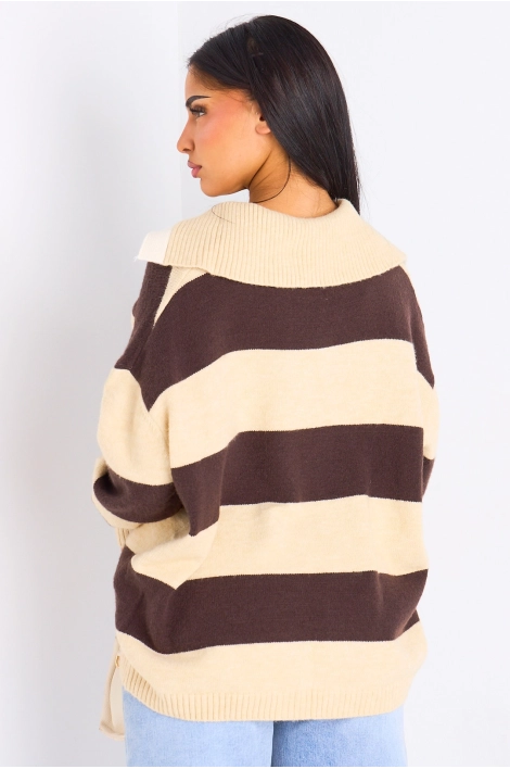 Pull en laine beige à rayures marrons