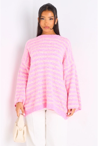 Pull en laine rose à rayures rose clair