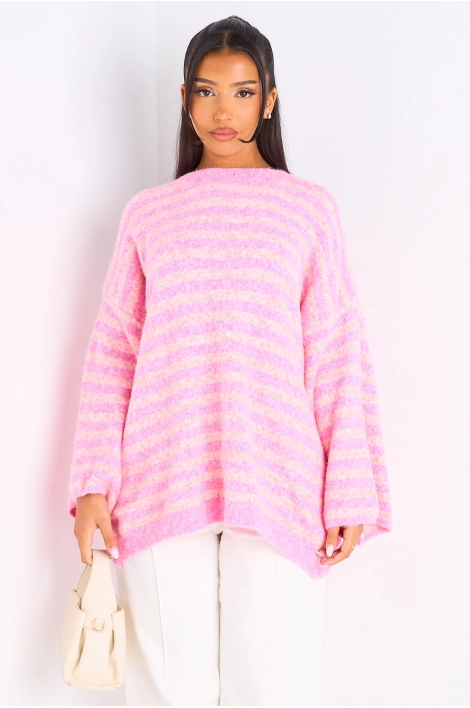 Pull en laine rose à rayures rose clair