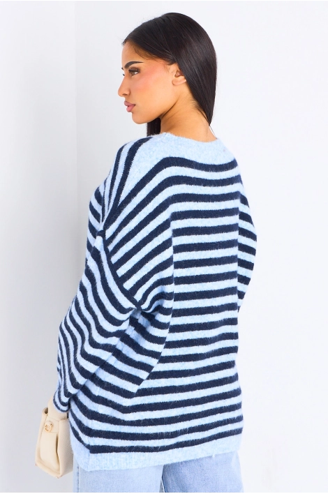 Pull en laine bleu clair à rayures bleu foncé