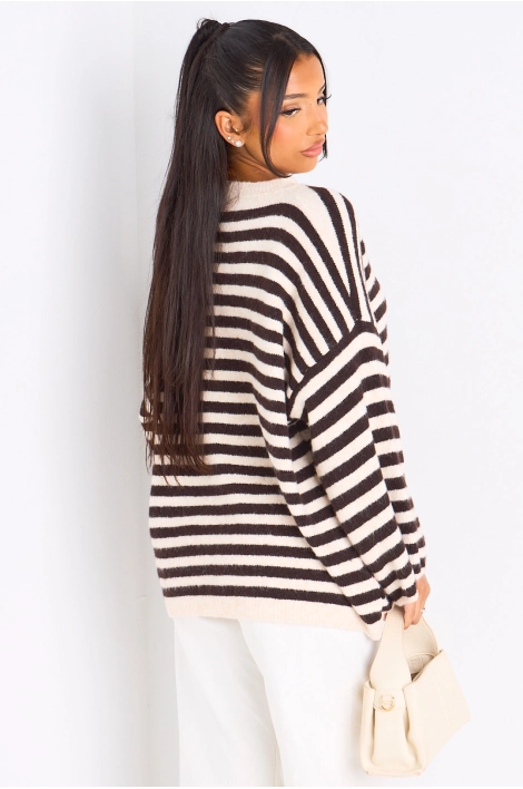 Pull en laine beige à rayures marron