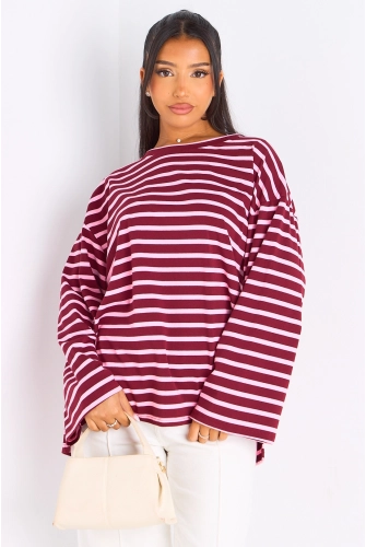 T-shirt manches longues à rayures roses et bordeaux